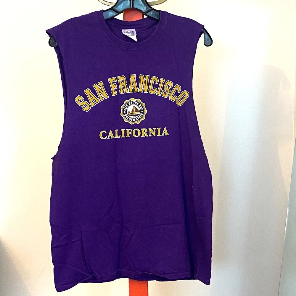 Gildan Blue "San Francisco- California" Sleeve-less T-shirt